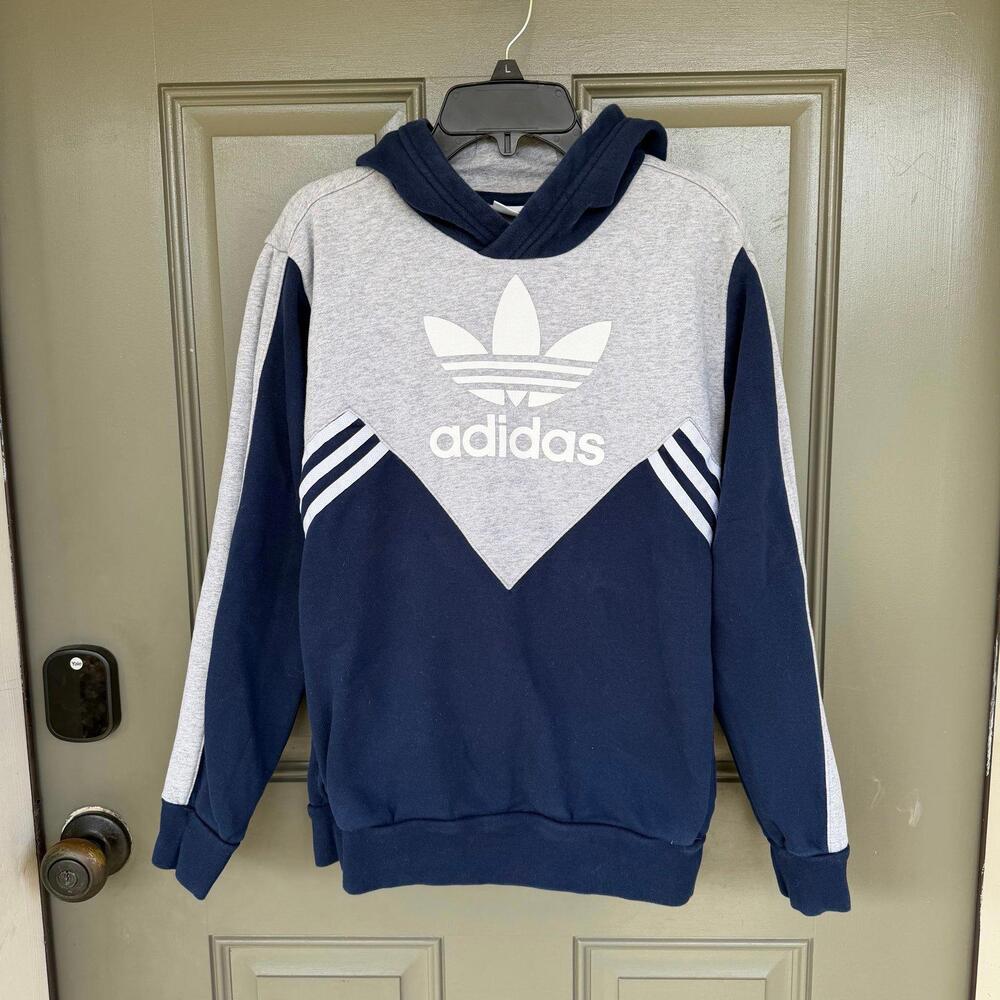 Adidas Originals Boys Trefoil Colorblock Hoodie - Navy/Grey Size L